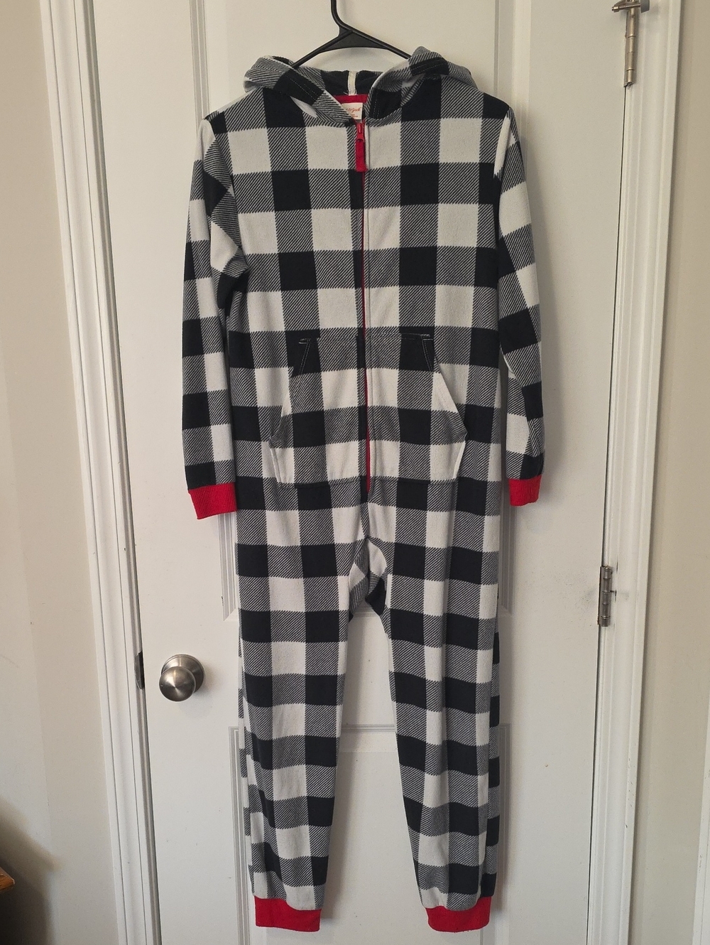 Cat & Jack Hooded Buffalo Plaid Lightweight Sleeper Pajamas Youth Large